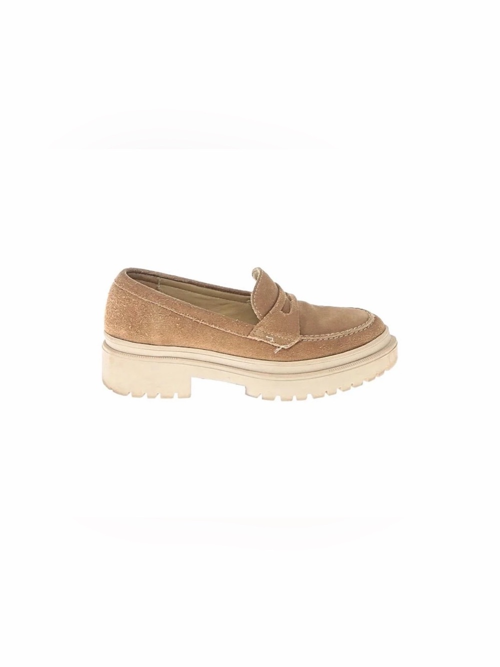 EUC Chunky Lug-Sole Suede Penny Loafer in Tan